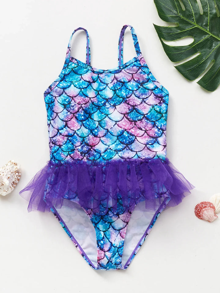 Tenue de natation fille sirène licorne, parfaite pour les journées ensoleillées à la plage ou au bord de la piscine.