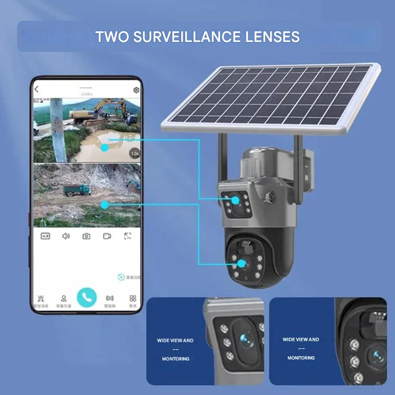 Caméra de sécurité solaire sans fil 4K PTZ extérieure, installation facile pour surveillance domicile/jardin.