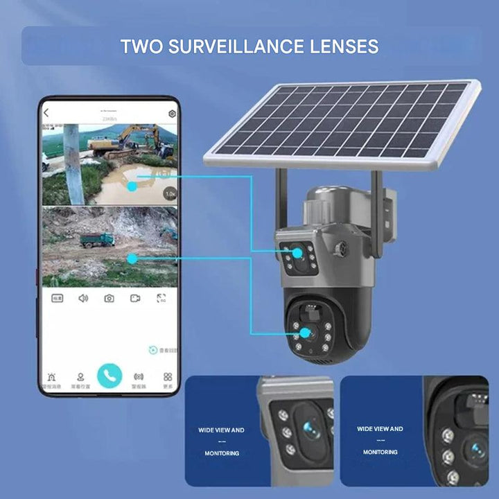 Caméra de sécurité solaire sans fil 4K PTZ extérieure, installation facile pour surveillance domicile/jardin.