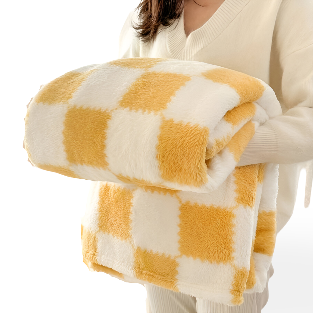 Plaid SnugFuz doux et respirant à carreaux, en polaire colorée, parfait pour une décoration moderne.