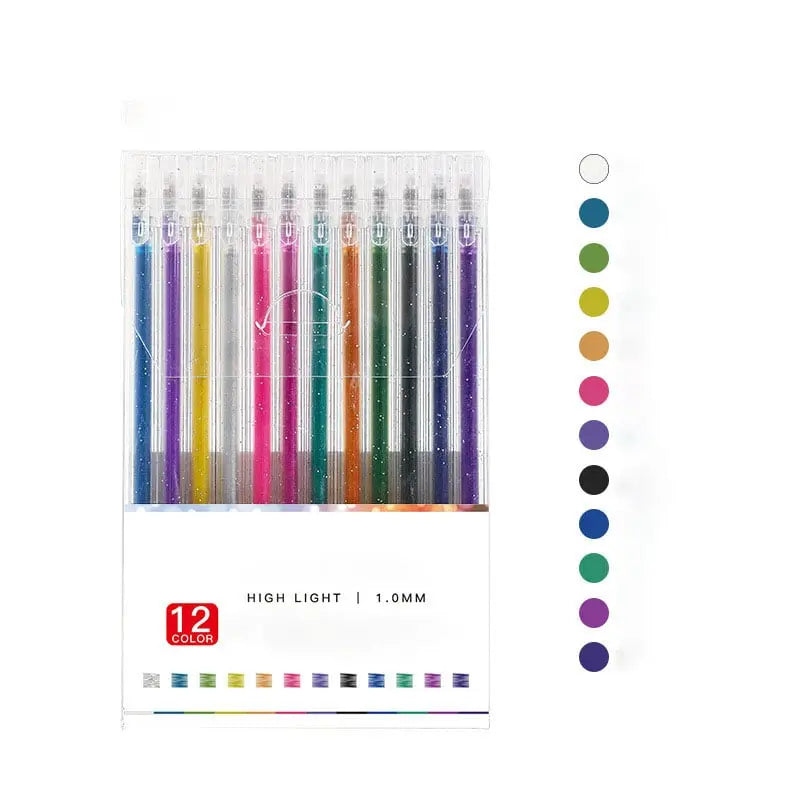 Stylos gel étincelants pour artistes, couleurs vives et pailletées pour dessin, coloriage et loisirs créatifs.