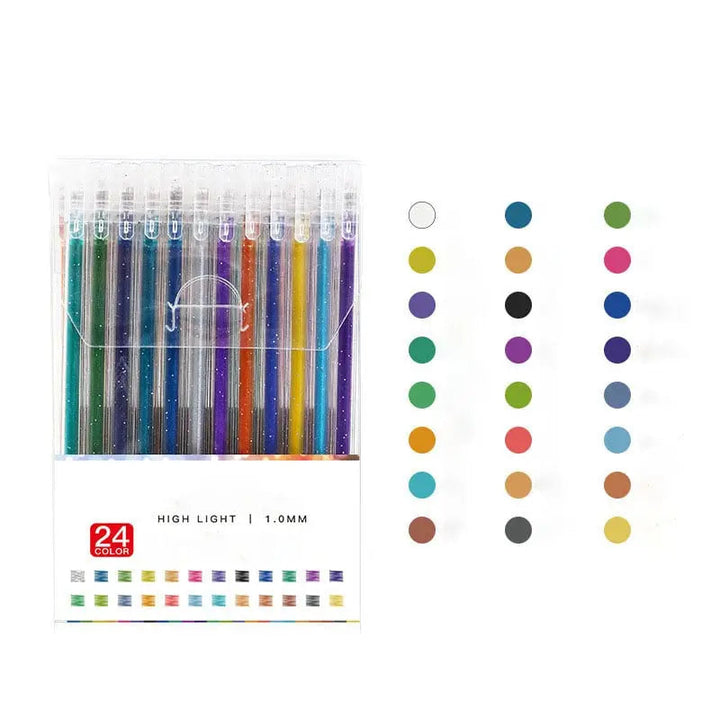 Fournitures artistiques : stylos gel à paillettes pour ajouter de l'éclat à vos projets de dessin et d'écriture.