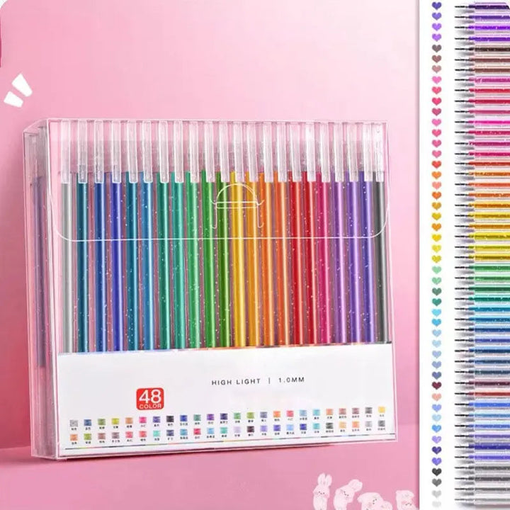Ensemble de stylos gel scintillants, parfaits pour le bullet journal, le coloriage et la création de cartes uniques.