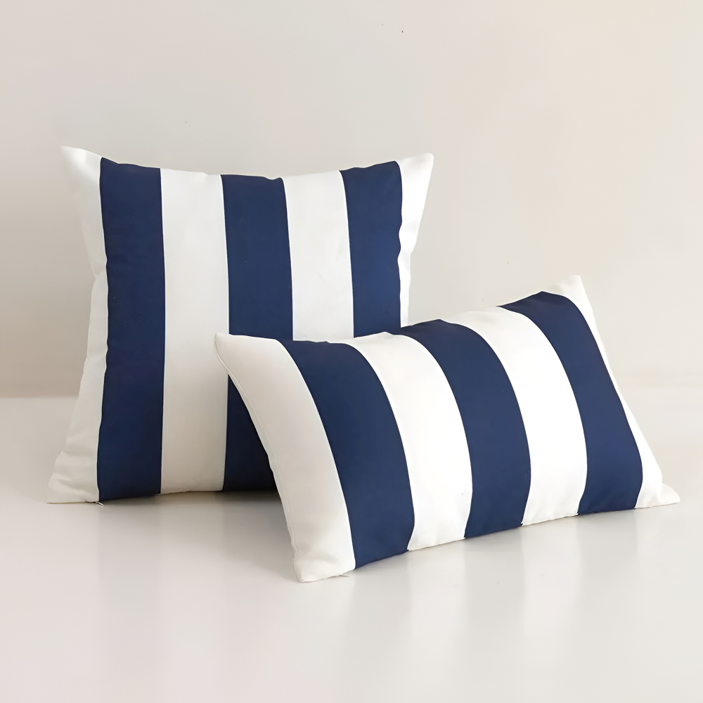 Housse de coussin rayée d'été imperméable pour extérieur, décoration de jardin et terrasse moderne en polyester.