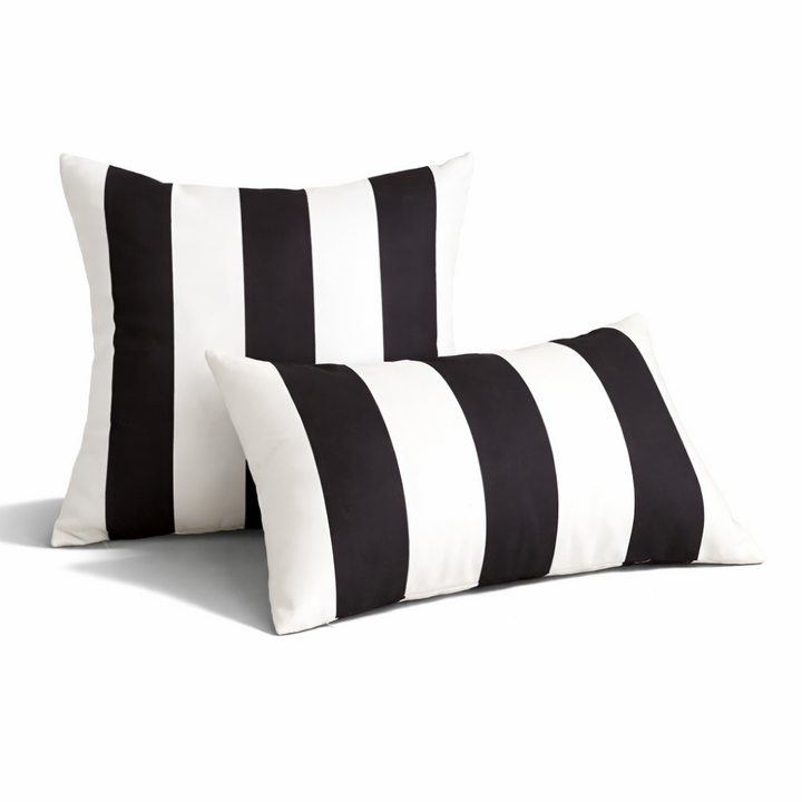 Housse de coussin décorative rayée, imperméable, pour canapé extérieur, terrasse ou jardin, style moderne et estival.