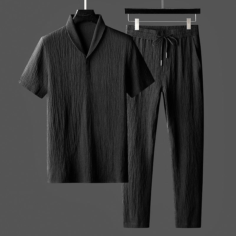 Détail ensemble homme été blanc, chemise respirante et short confortable. Tissu léger et décontracté, idéal plage.