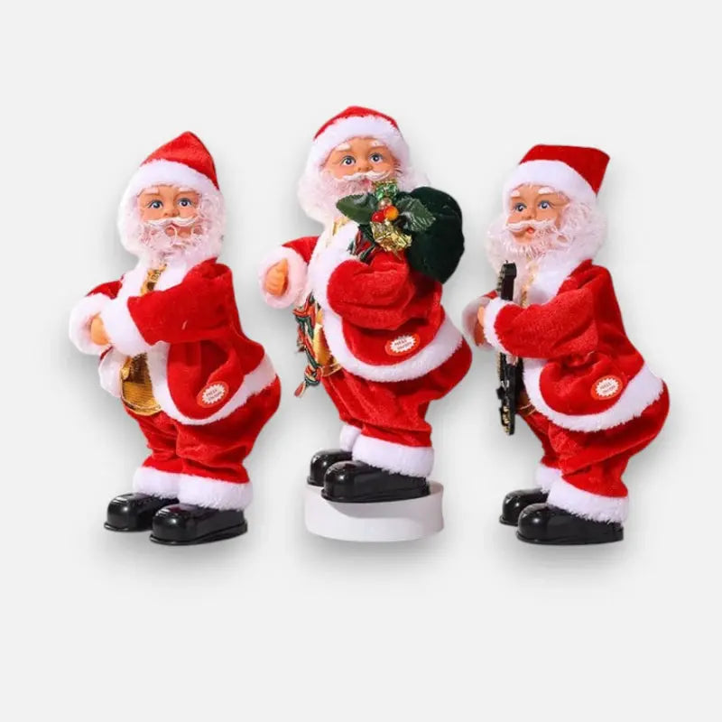 Gnome de Noël animé en pleine danse, avec musique, ornement joyeux pour une ambiance festive.