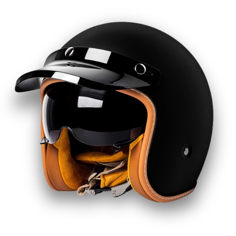 Casque de moto homme noir avec visière claire, certifié DOT/ECE, protection et visibilité optimales sur la route.