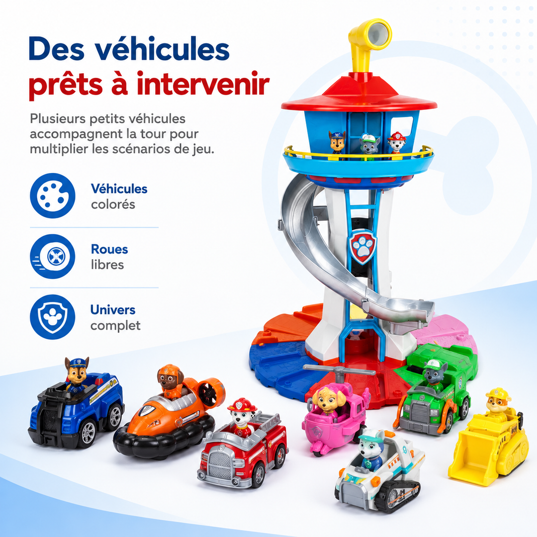 Cadeau enfant idéal: une tour de jeu d'aventure avec figurines et véhicules, parfaite pour l'imagination et le jeu actif.