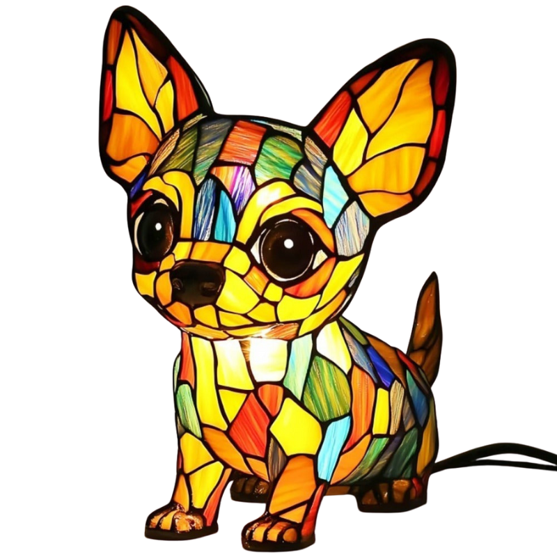 Lampe de table LED Chihuahua moderne, lumière chaude pour ambiance cosy. Décoration intérieure originale.