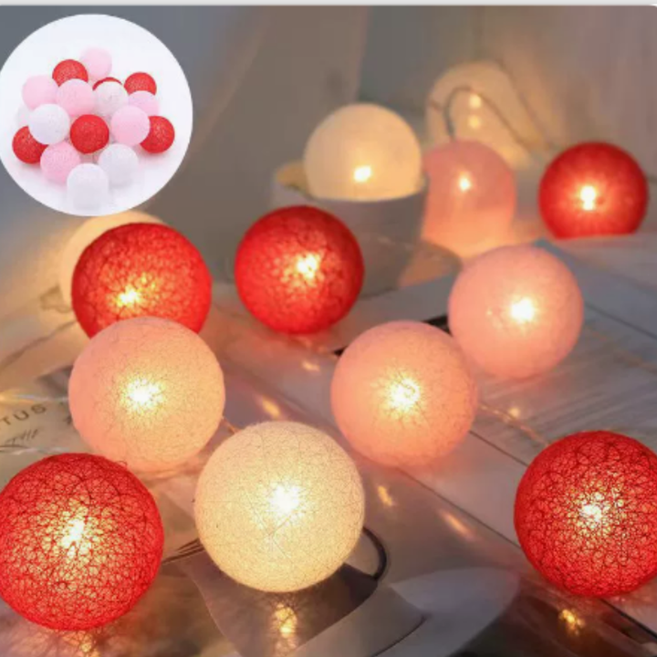 Guirlande lumineuse LED boules de coton, ambiance relaxante et zen pour chambre.