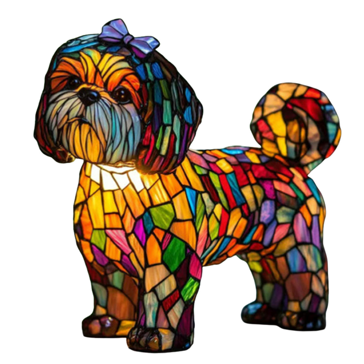 Lampe LED chien princesse en résine, design artistique élégant. Idéale pour chambre ou salon, crée une ambiance chaleureuse.