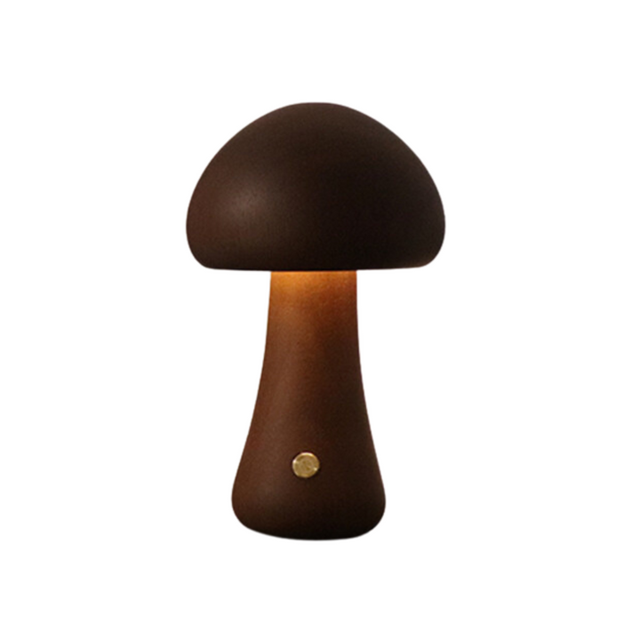 Style naturel: Lampe champignon en bois vintage, lumière de table ou de chevet avec un design rétro.