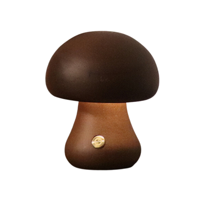 Lampe de table champignon vintage en bois naturel, design rétro pour éclairage d'ambiance.