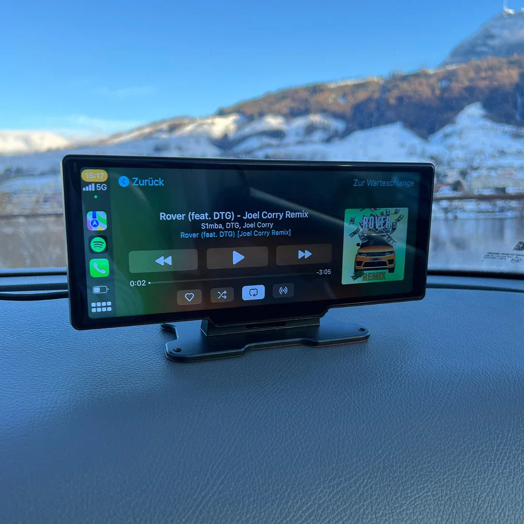 Moniteur DrivePlay pour voiture, offrant CarPlay, Android Auto, Bluetooth et fonctions intelligentes.