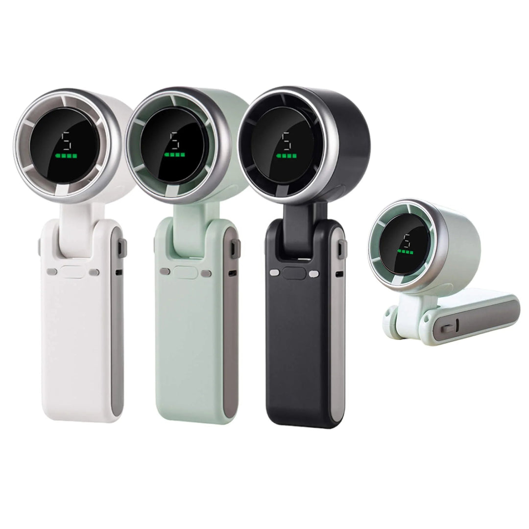 Ventilateur portable USB pliable, idéal pour le cou, la main ou le bureau. Écran numérique, fraîcheur mobile garantie.