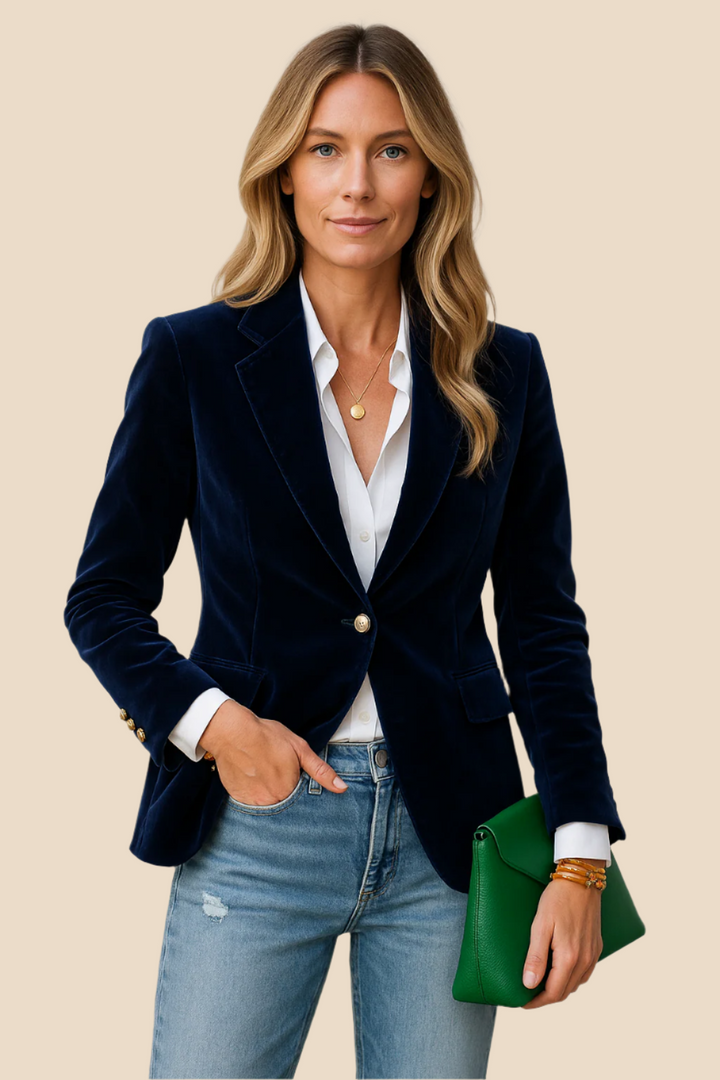 Chic blazer femme pour un look professionnel ou soirée, col revers, style élégant et confortable.