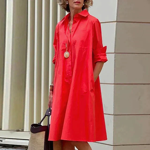 Robe midi femme décontractée avec poches, idéale pour le printemps et l'été.