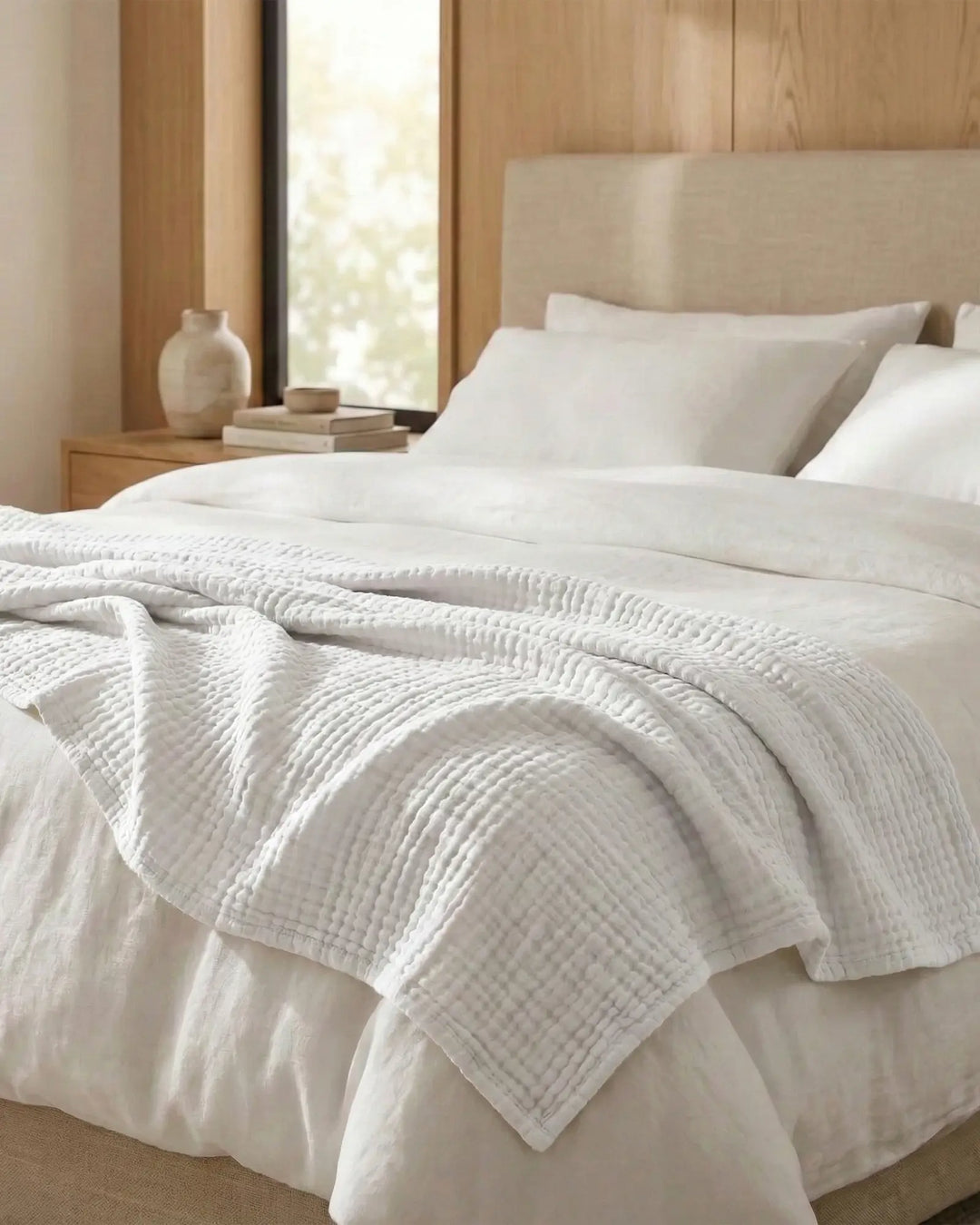 Plaid en mousseline de coton, léger et respirant, pour un confort naturel et élégant.