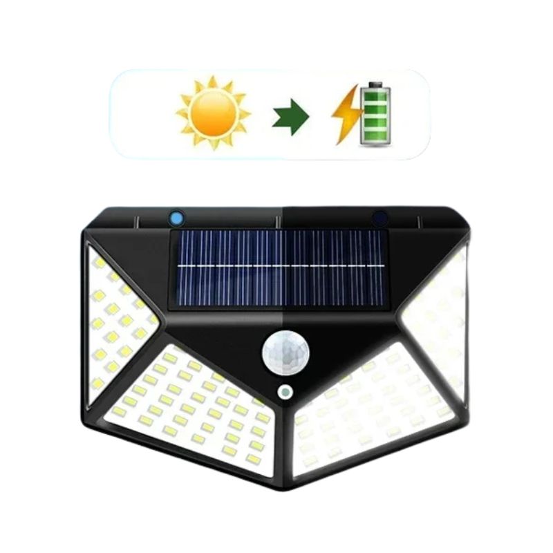 Lampe solaire murale autonome et étanche, offrant un éclairage LED avec capteur de mouvement pour l'extérieur.
