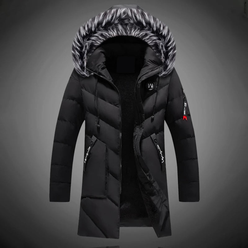 Parka homme hiver Theo, chaude et confortable. Design matelassé avec capuche à bordure fausse fourrure stylée.
