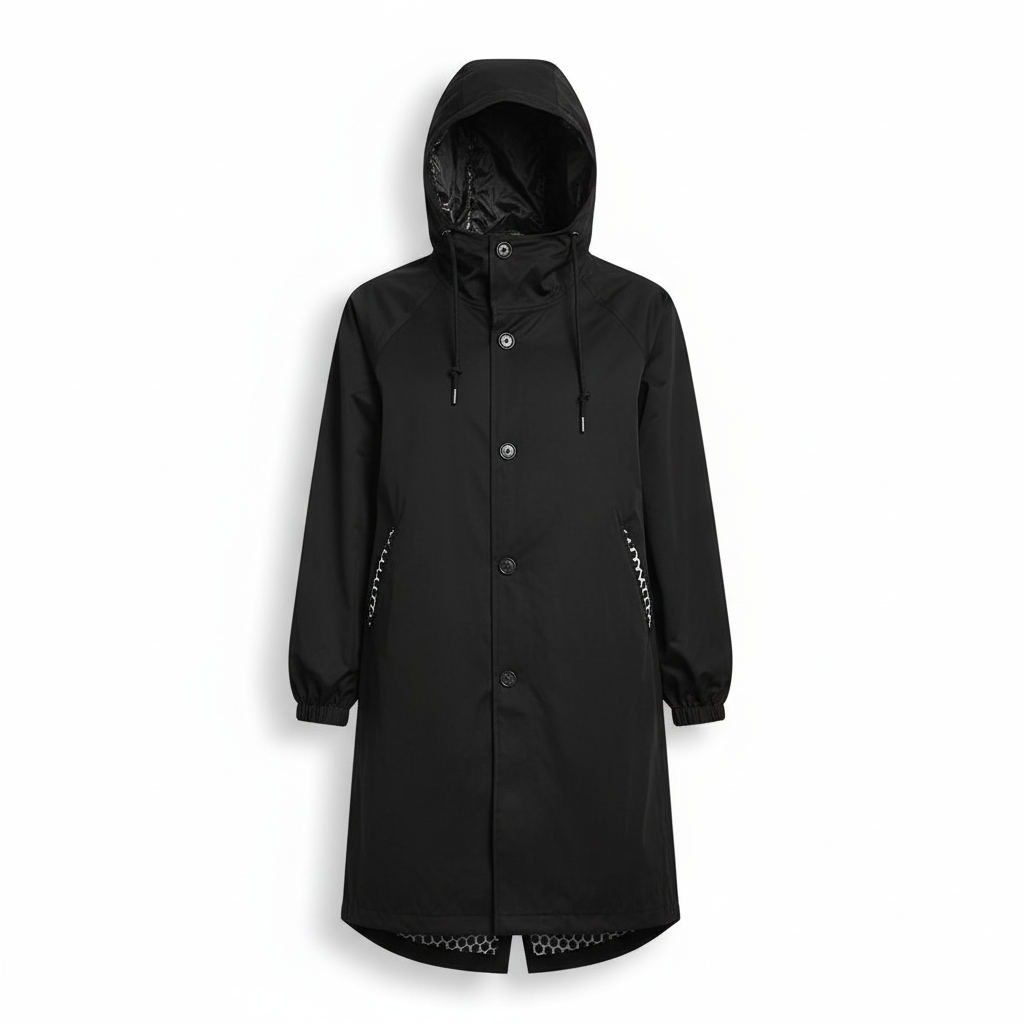 Veste longue imperméable femme, coupe-vent, avec capuche ajustable pour un confort optimal en extérieur.