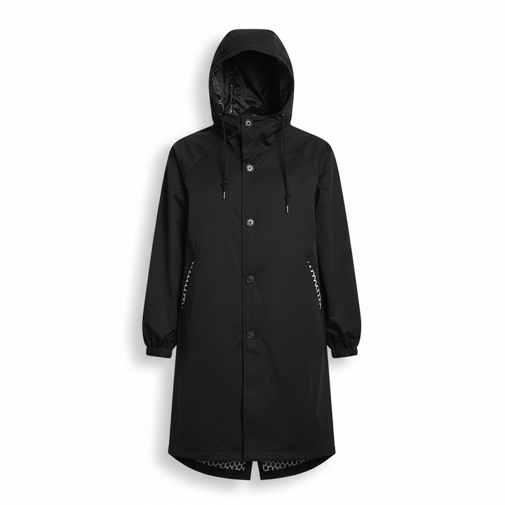 Veste longue imperméable femme, coupe-vent, avec capuche ajustable pour un confort optimal en extérieur.