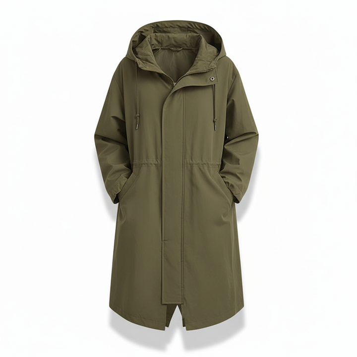 Veste de pluie femme longue et imperméable avec capuche, idéale pour le vent et la pluie en extérieur.