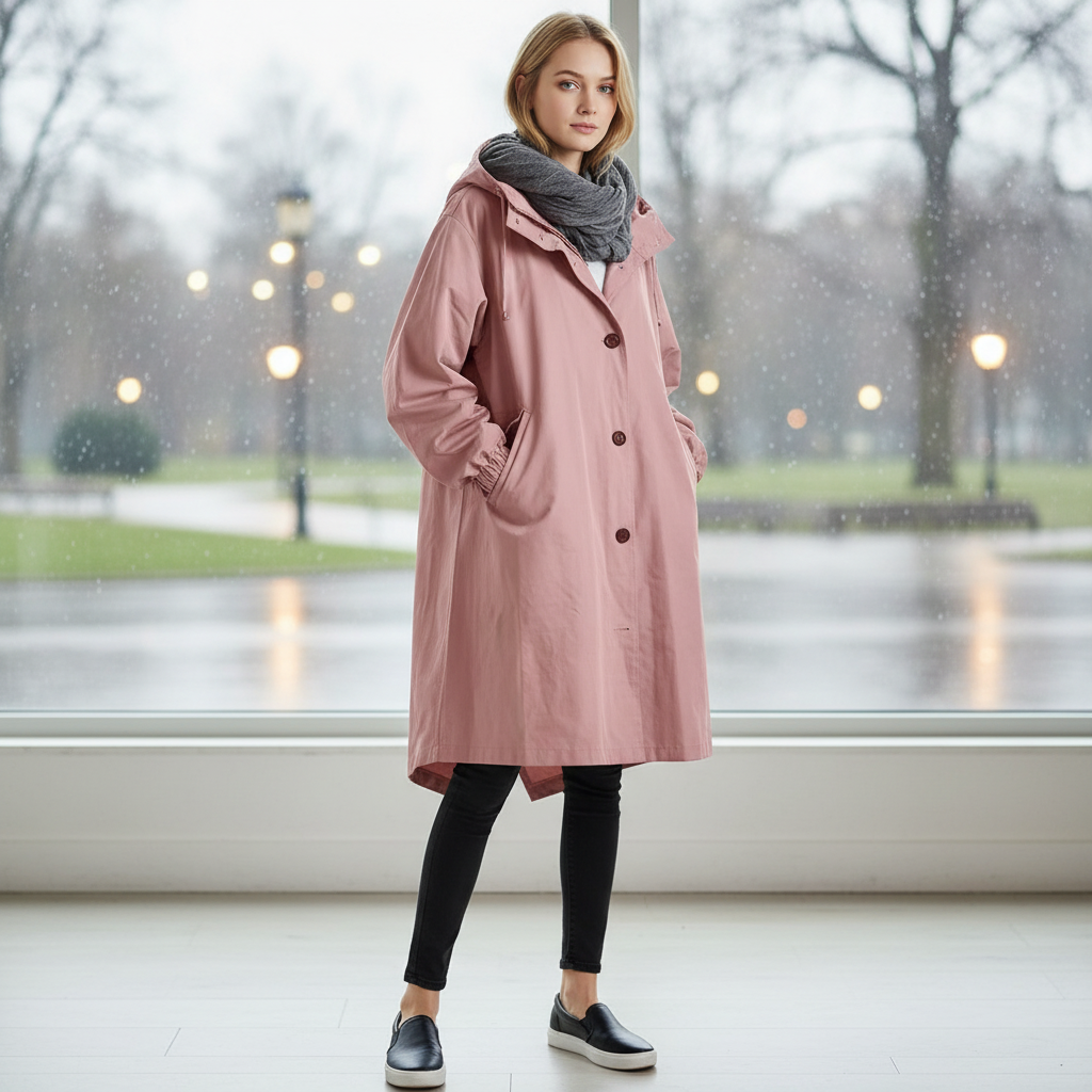 Veste de pluie longue femme imperméable, avec capuche ajustable, idéale pour l'extérieur printemps/automne.