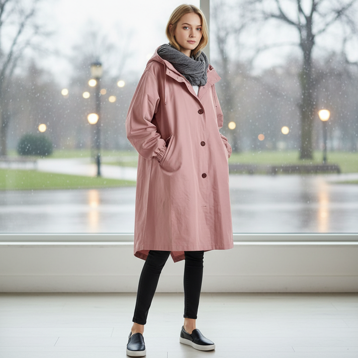 Veste de pluie longue femme imperméable, avec capuche ajustable, idéale pour l'extérieur printemps/automne.