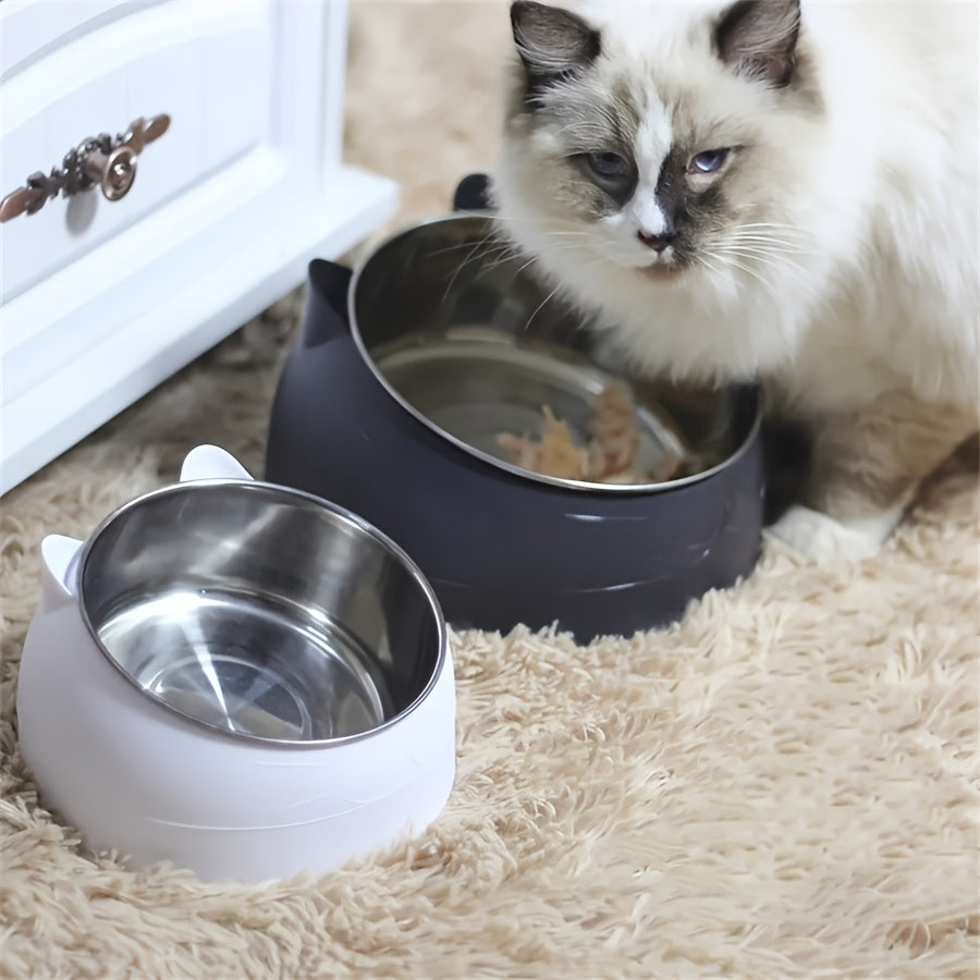 Gamelle double élevée en acier inoxydable pour chiens et chats, favorisant une alimentation confortable et hygiénique.