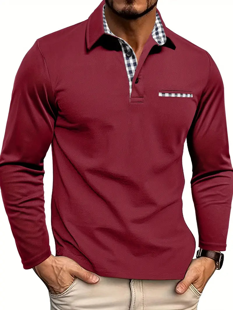 Polo homme gris à manches longues, chic et confortable. Vêtement masculin décontracté élégant pour toute occasion.