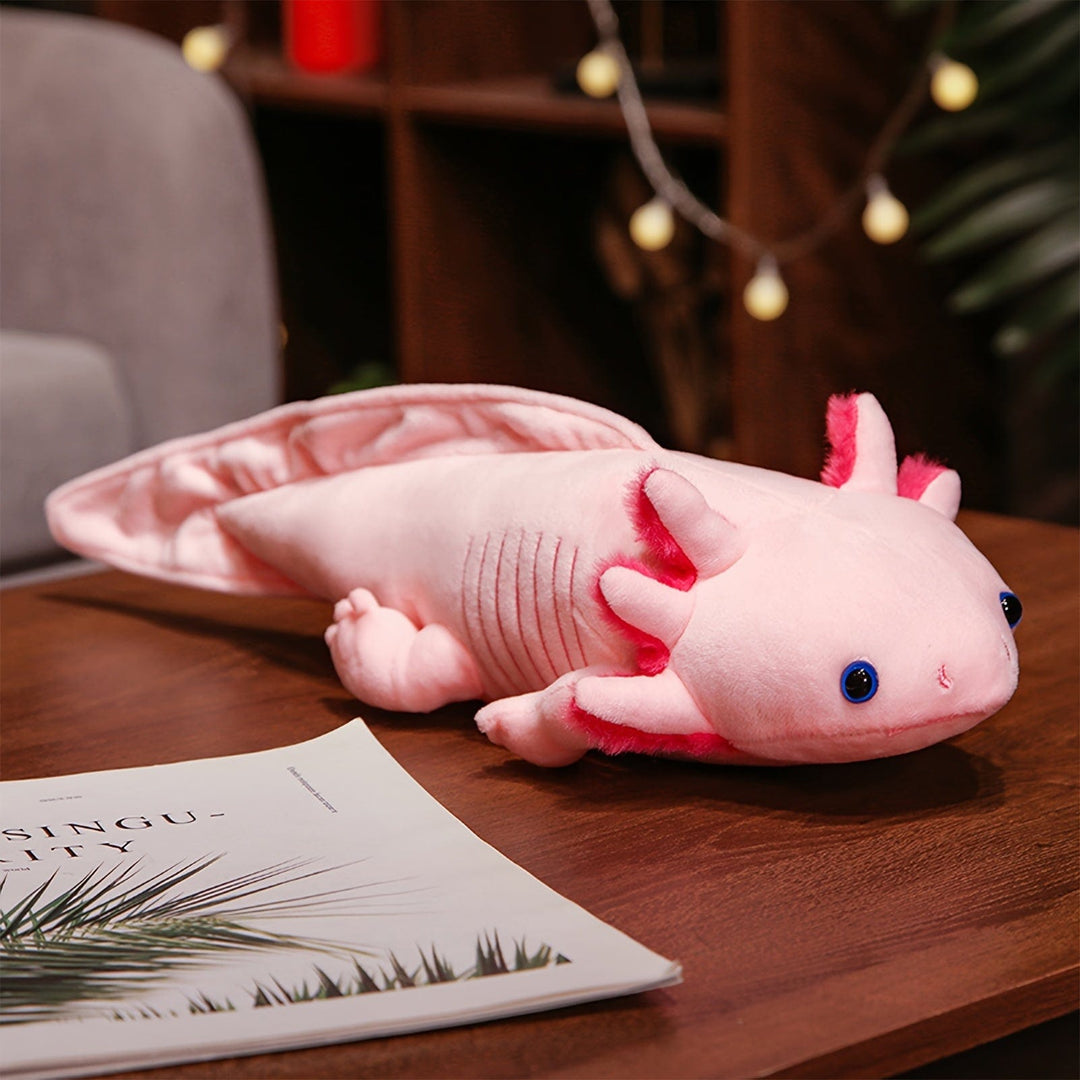 Peluche axolotl 42cm, animal aquatique réaliste, doudou unisexe et doux pour enfant.