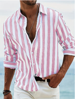Chemise rayée homme, manches longues, design moderne. Un essentiel élégant pour la mode masculine.