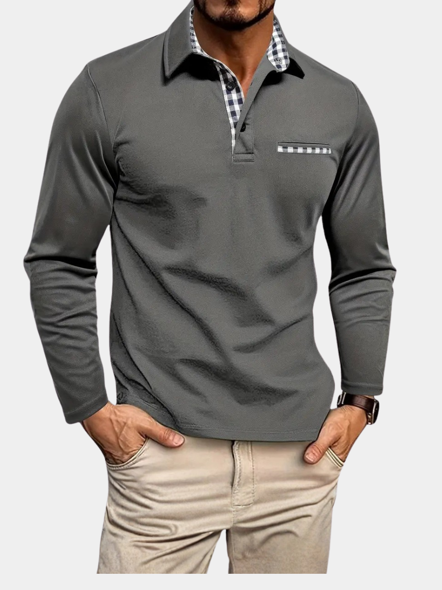 Polo homme élégant à manches longues, confortable pour un style casual chic. Idéal vêtement masculin décontracté.