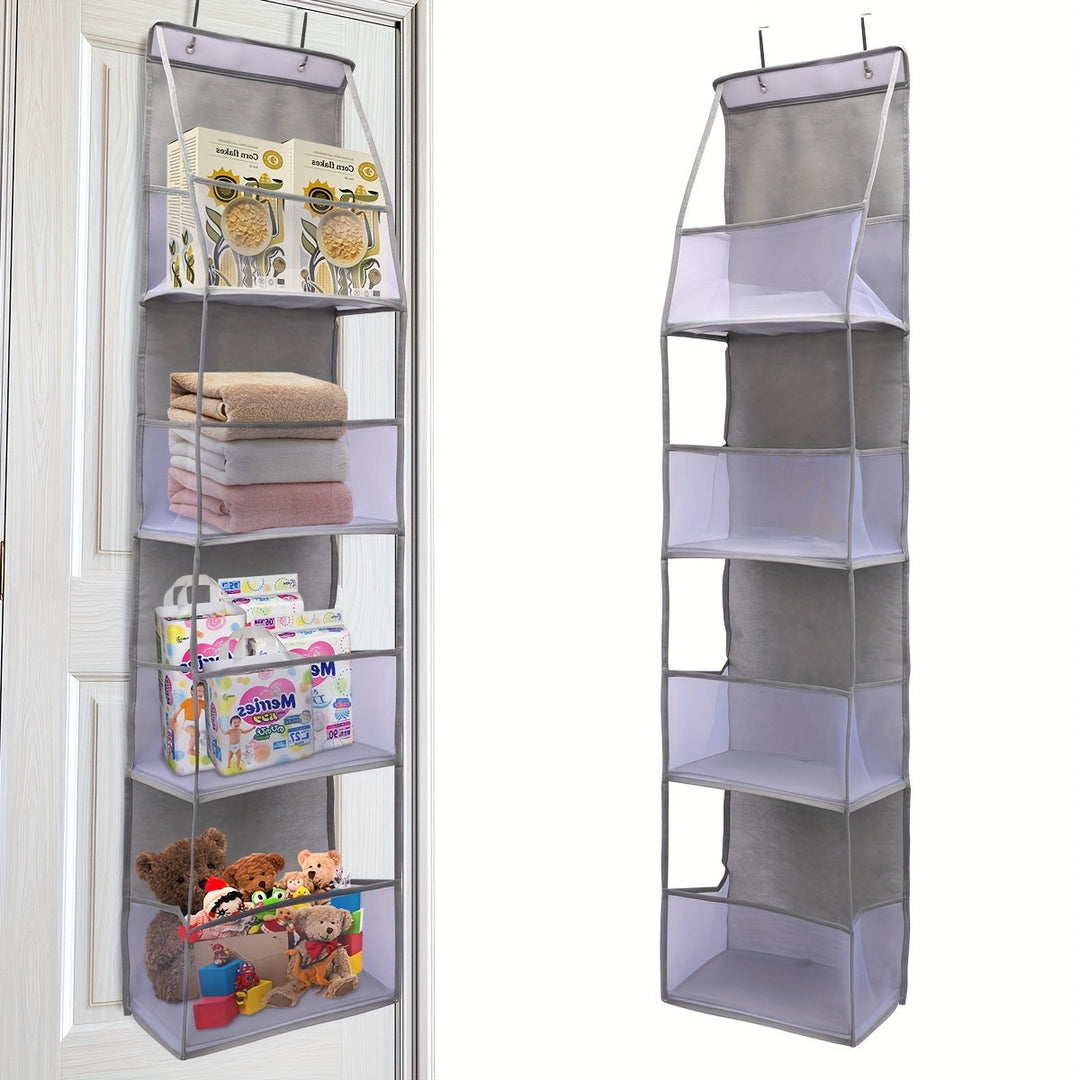 Organisateur mural textile pour porte, 4 poches respirantes pour rangement facile et accessible.
