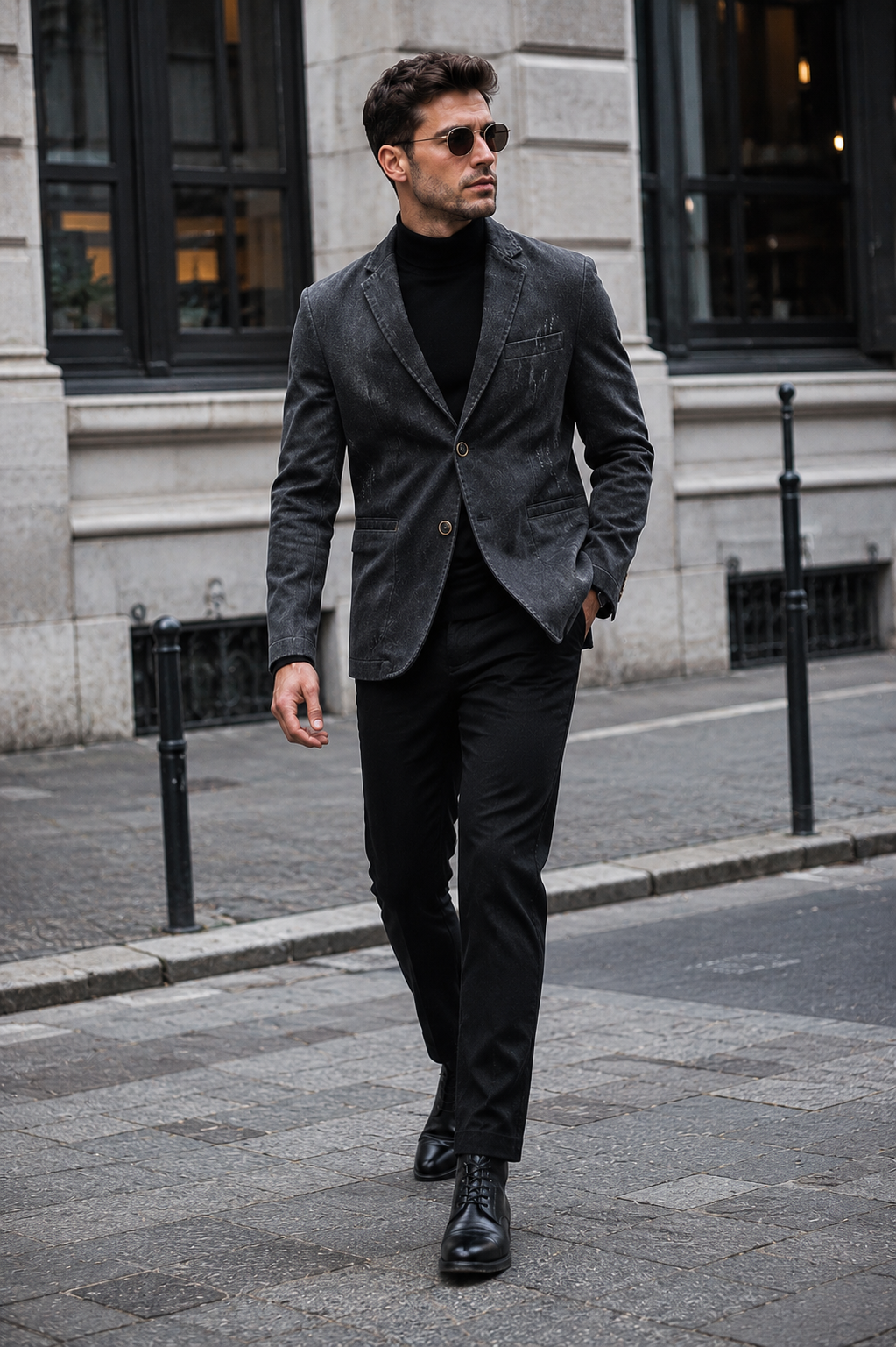 Veste homme délavée style usé, coupe décontractée 2 boutons. Idéale mi-saison pour mode masculine.