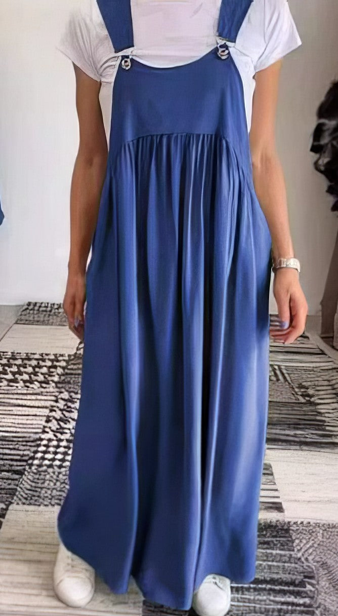 Robe salopette maxi fluide et légère, confortable, élégante, parfaite pour la saison chaude.