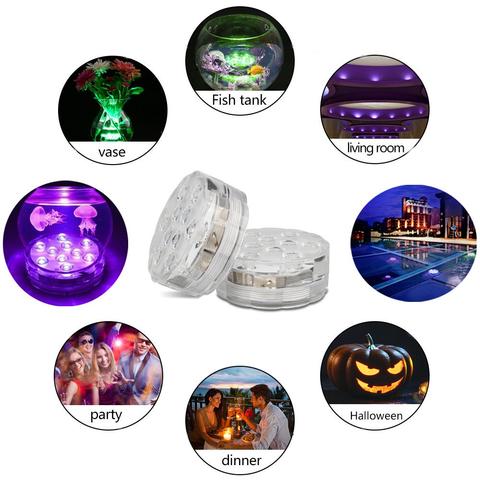 Lumière aquatique LED étanche avec télécommande, idéale pour décoration de jardin et bassin.