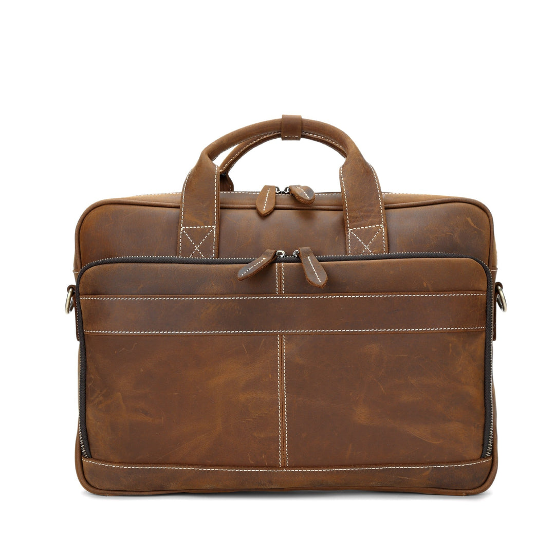 Sacoche bandoulière homme en cuir marron pour ordinateur portable, idéale pour le travail et le business. Accessoire élégant.