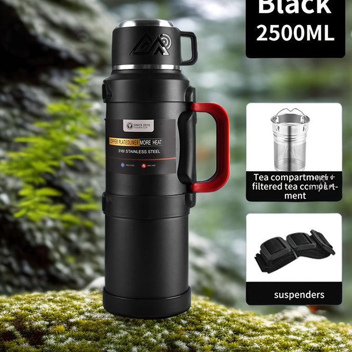 Thermos à poignée ergonomique, grande capacité, en acier inoxydable durable pour toutes activités.