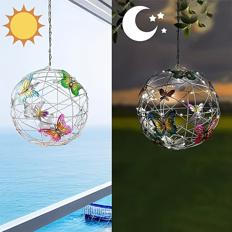 Lanterne solaire papillon LED, parfaite pour décoration de jardin extérieure, ambiance féerique.