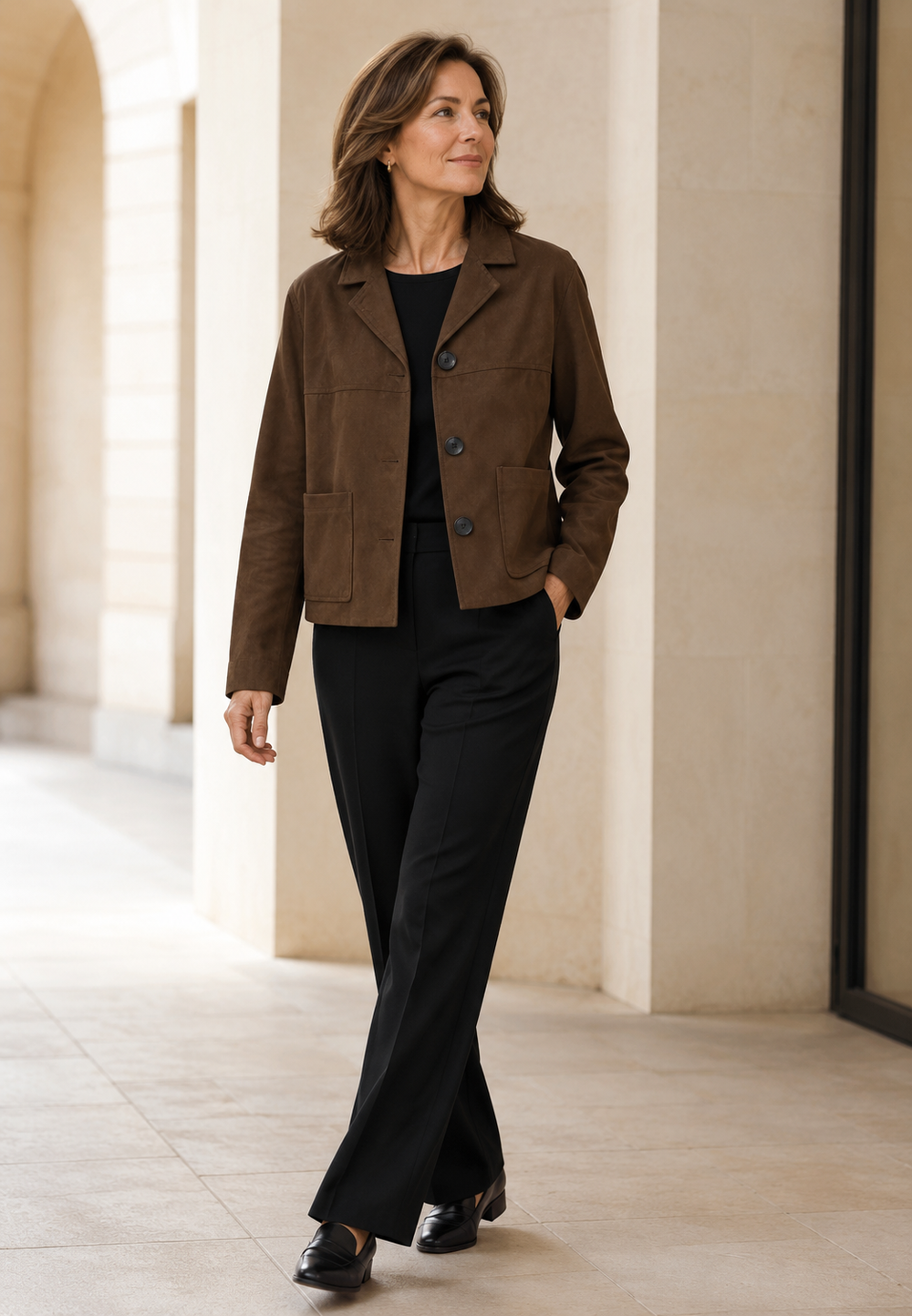 Veste chic femme à boutons, coupe moderne, blazer mode féminine pour toutes saisons, parfait bureau.