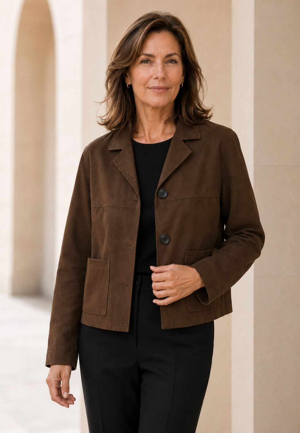 Blazer femme ajusté, élégant avec boutons, style polyvalent pour bureau, événements ou look décontracté.