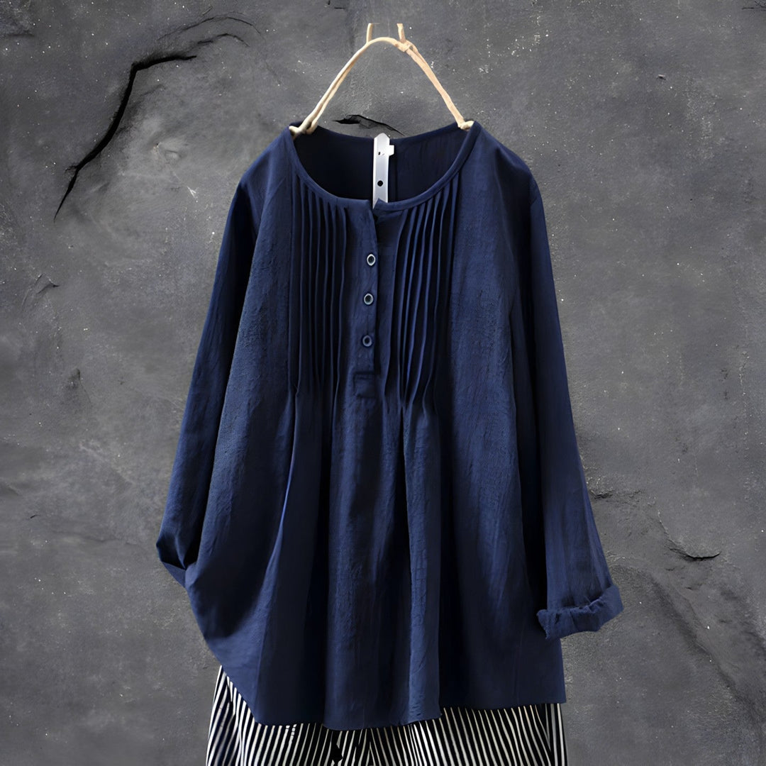 Tunique chic femme, design babydoll, manches longues, couleur unie, idéale pour un look mode polyvalent.