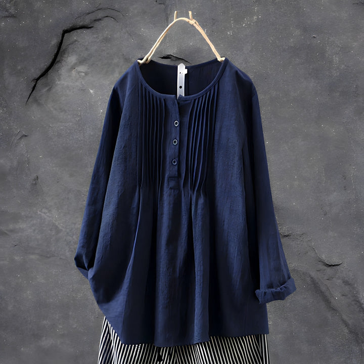 Tunique chic femme, design babydoll, manches longues, couleur unie, idéale pour un look mode polyvalent.