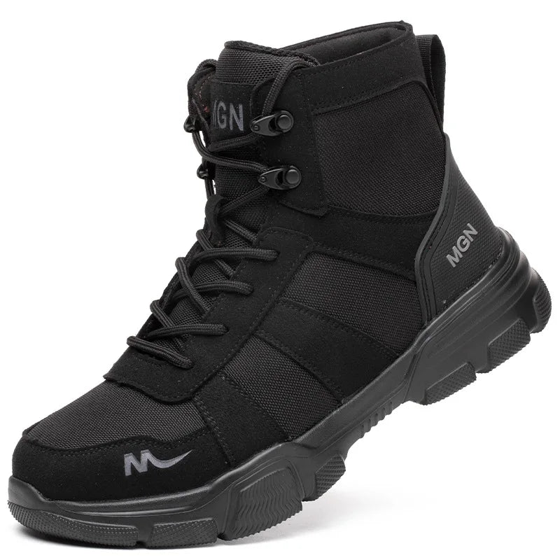 Bottes de sécurité unisexes robustes avec embout acier et semelle anti-perforation pour protection au travail.