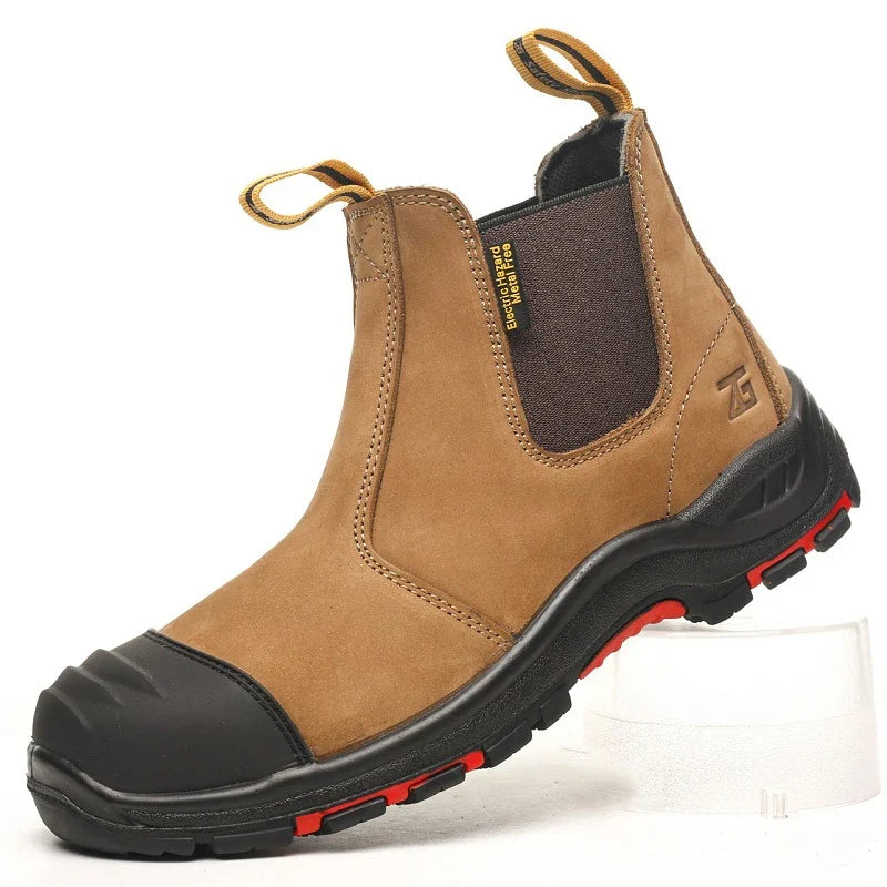 Chaussures de travail homme sans lacets. Bottines de sécurité confortables, embout acier, anti-perforation, légères et robustes.