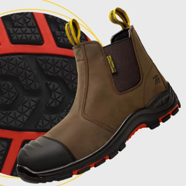 Bottines de sécurité homme sans lacets, légères et confortables. Parfaites pour le travail, embout acier et anti-perforation.