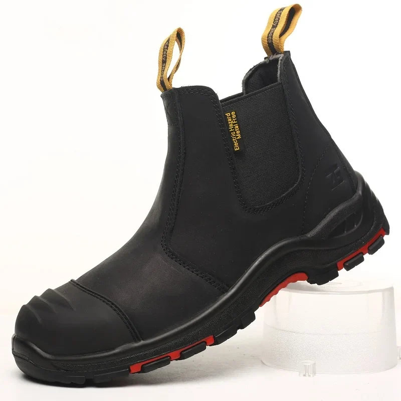 Bottines de sécurité homme sans lacets, en matériaux résistants. Légères, anti-perforation et embout acier pour le travail.